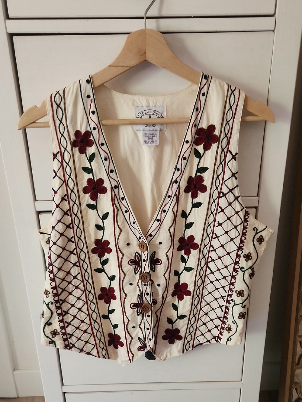 Boho Vintage Embroidered Cotton Vest Medium